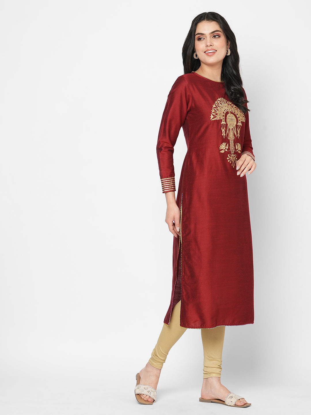 Hashtag Be A long straight festive kurta with elaborate gold thread work
