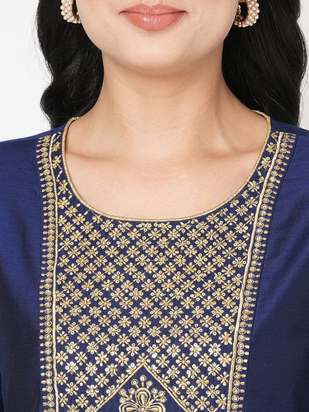 Hashtag Be Beautiful midnight blue straight fit kurta with embroidered long yoke