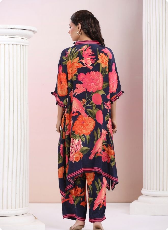 Navy Blue Floral Anarkali Kurta Set