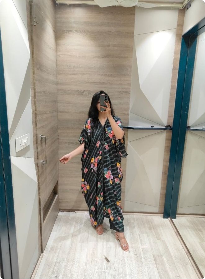 Black Floral Sequined Kaftan Kurta