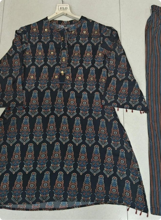 Black White Stripe Flared Kurta Set