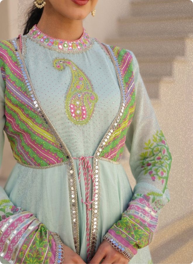 Blue Floral Embroidered Anarkali Suit