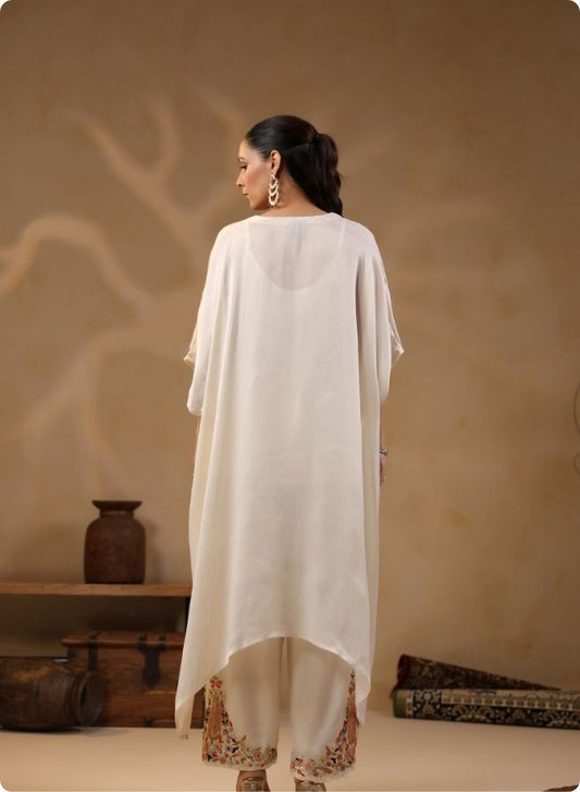 Off White Shimmer Batwing Kurta Set