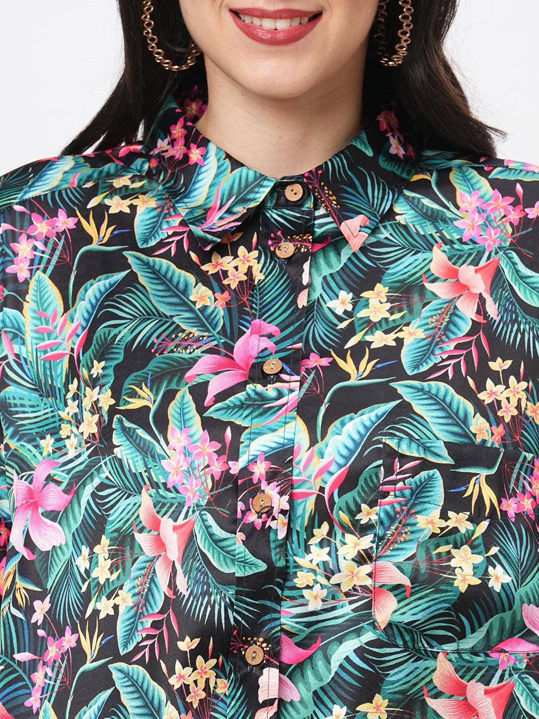 Hashtag Be Loose fit shirt with button down front in resort wear print.