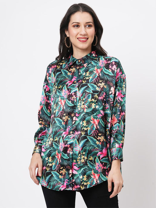 Hashtag Be Loose fit shirt with button down front in resort wear print.
