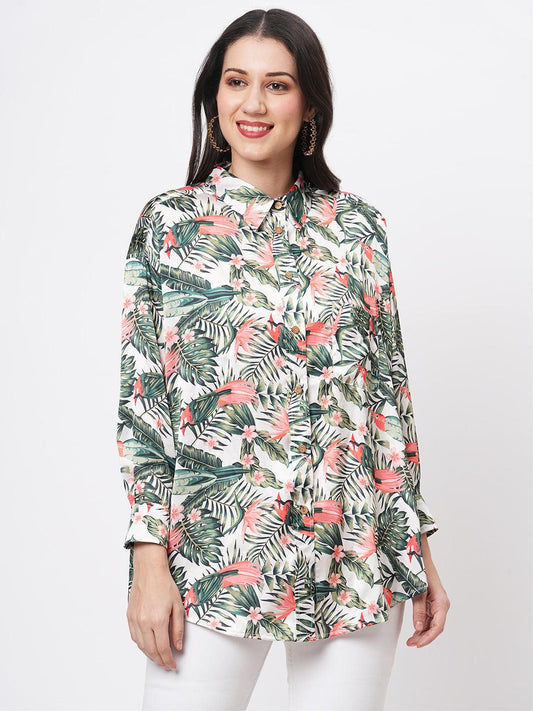 Hashtag Be Loose fit shirt with button down front in resort wear print.