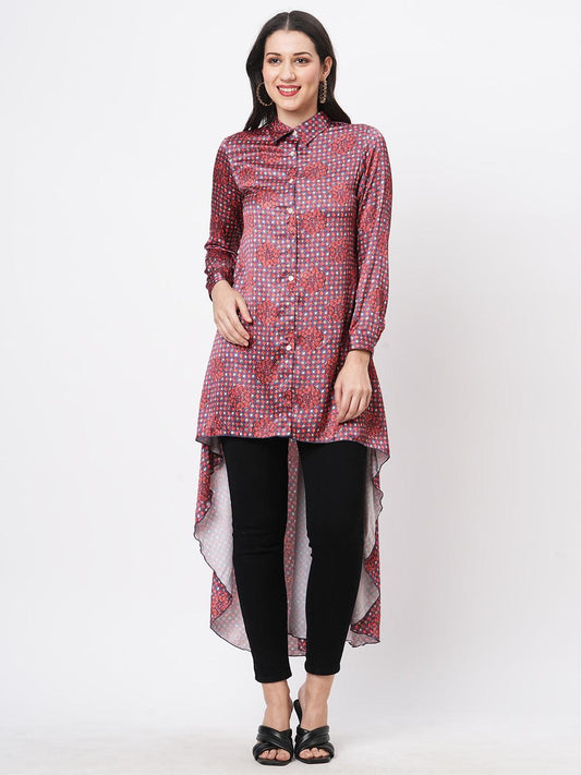 Hashtag Be high low front placket shirt in a relaxed fit and traditional earthy tone color