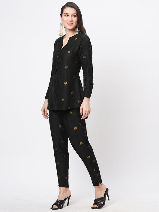Hashtag Be Rich black tunic set with black butti printed all over