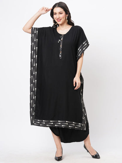 Hashtag Be Featuring a black kaftan set with dhoti pant