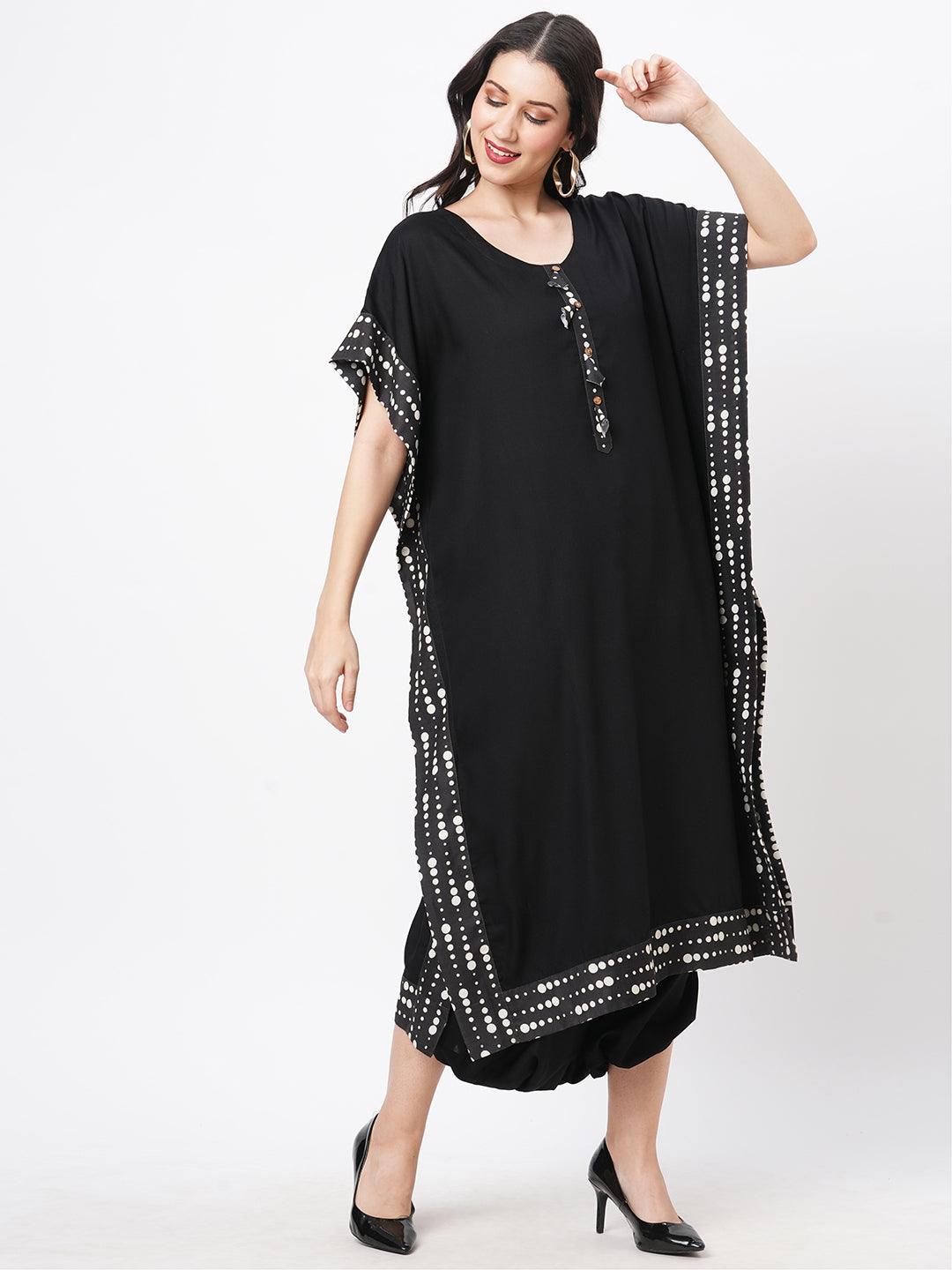 Hashtag Be Featuring a black kaftan set with dhoti pant