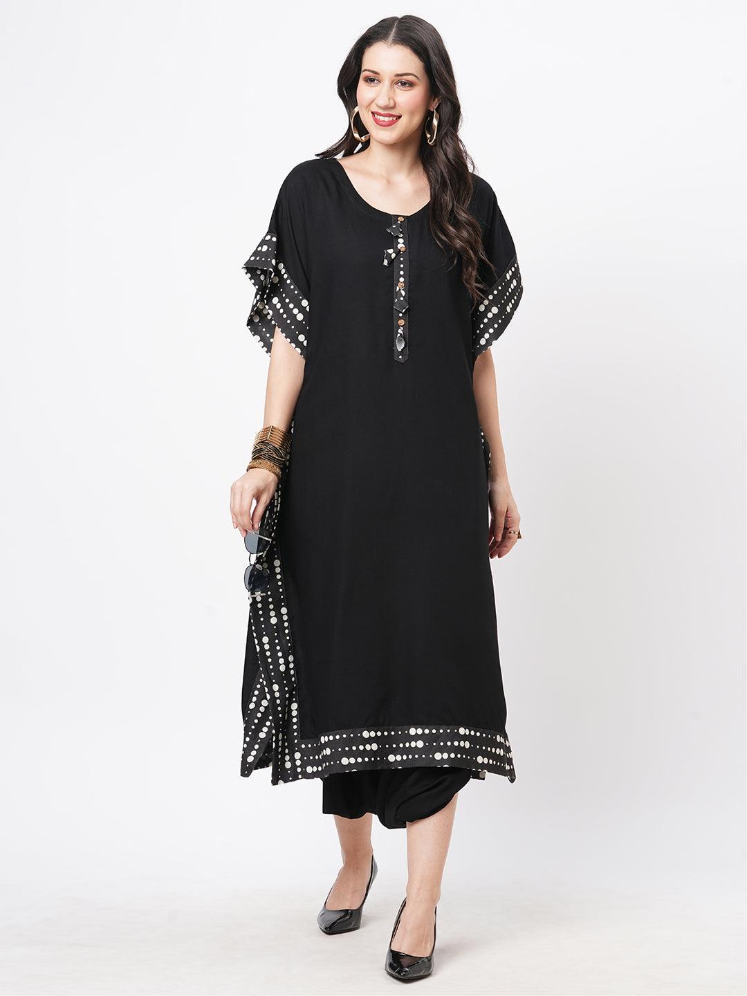 Hashtag Be Featuring a black kaftan set with dhoti pant