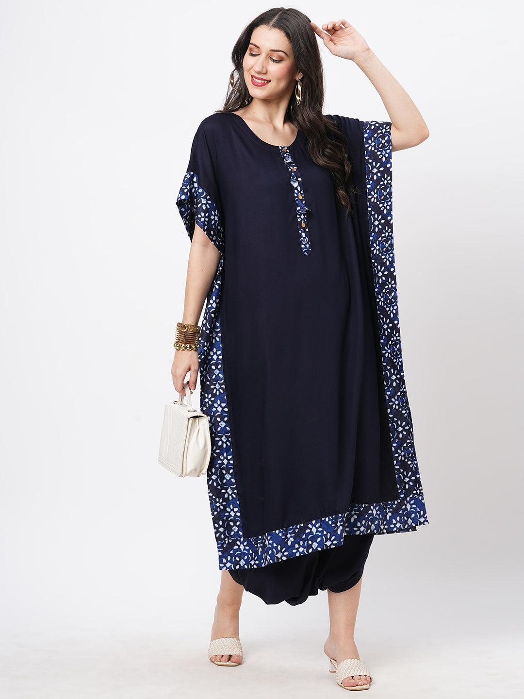 Hashtag Be Featuring a Navy kaftan set with dhoti pant