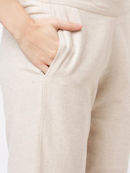 Hashtag Be Embroidered short tunic with solid slim fit pants in natural cottonflex