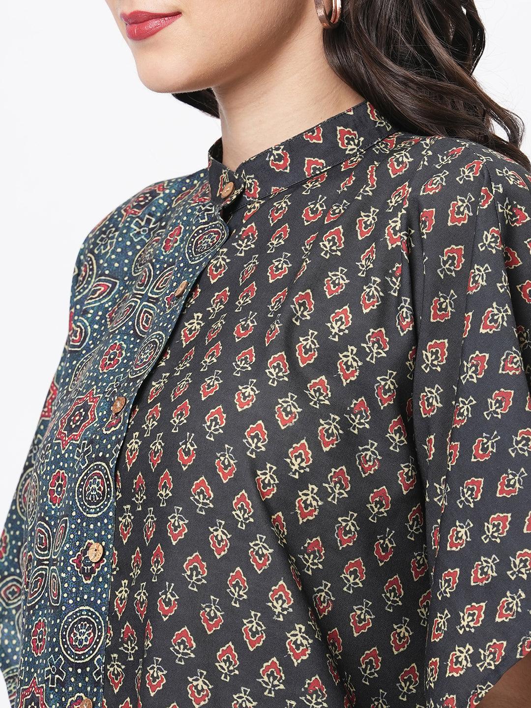 Hashtag Be featuring an green kaftan in two prints complimenting each other with front button placket