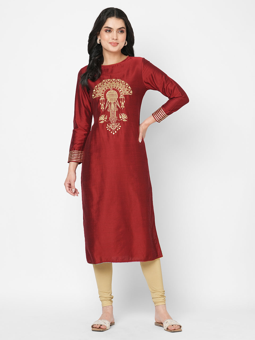 Hashtag Be A long straight festive kurta with elaborate gold thread work