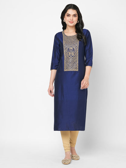 Hashtag Be Beautiful midnight blue straight fit kurta with embroidered long yoke