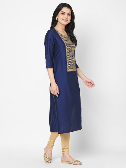 Hashtag Be Beautiful midnight blue straight fit kurta with embroidered long yoke
