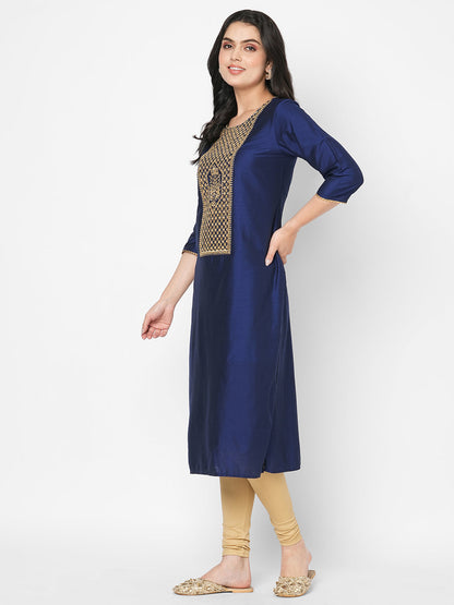 Hashtag Be Beautiful midnight blue straight fit kurta with embroidered long yoke