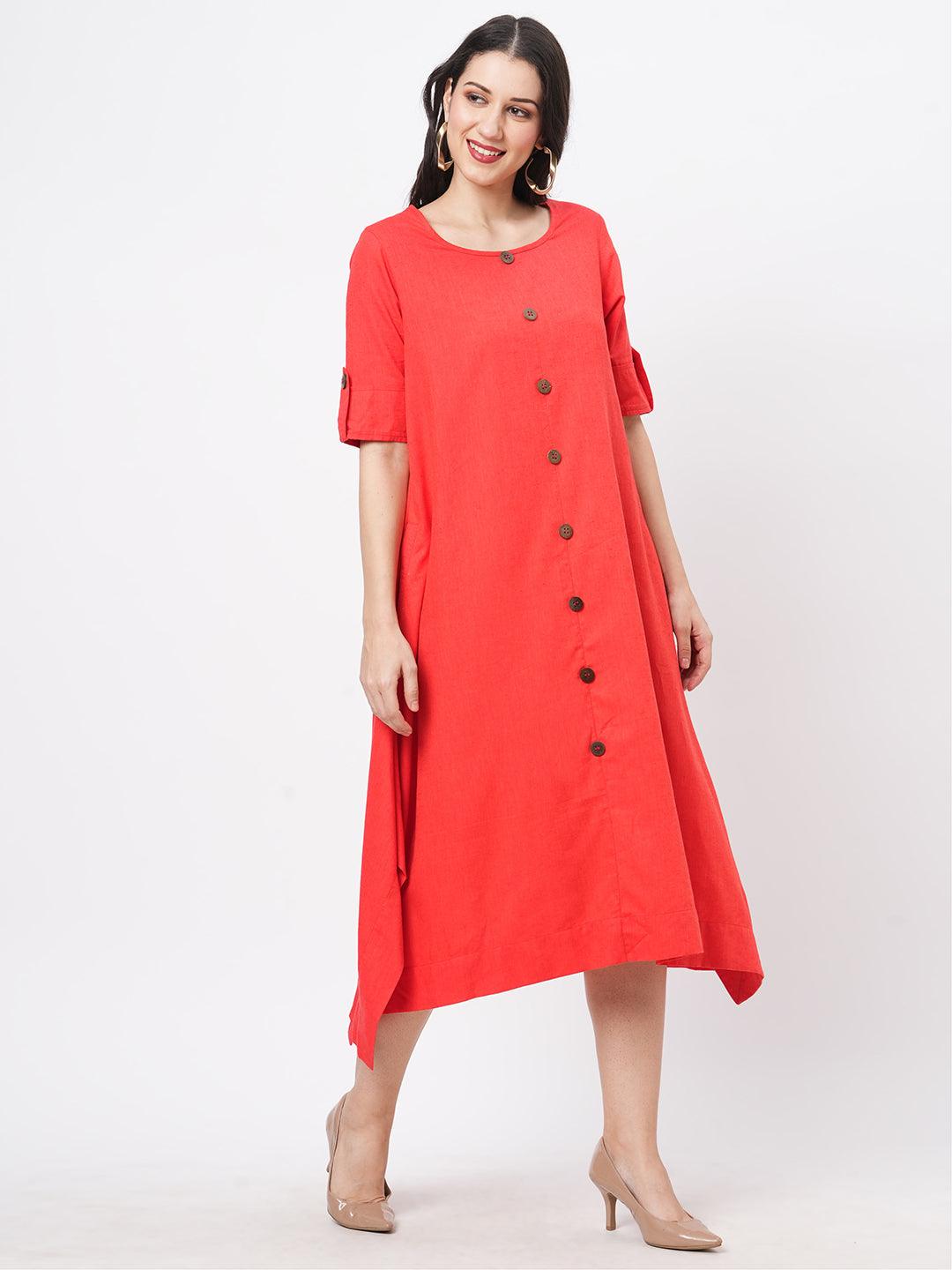 Hashtag Be Featuring a cotton flex hanky hem shirt dress with wooden buttons
