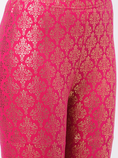 Hashtag Be Spell binding gold foil printed cotton lycra Fuchsia legging handcrafted for you.