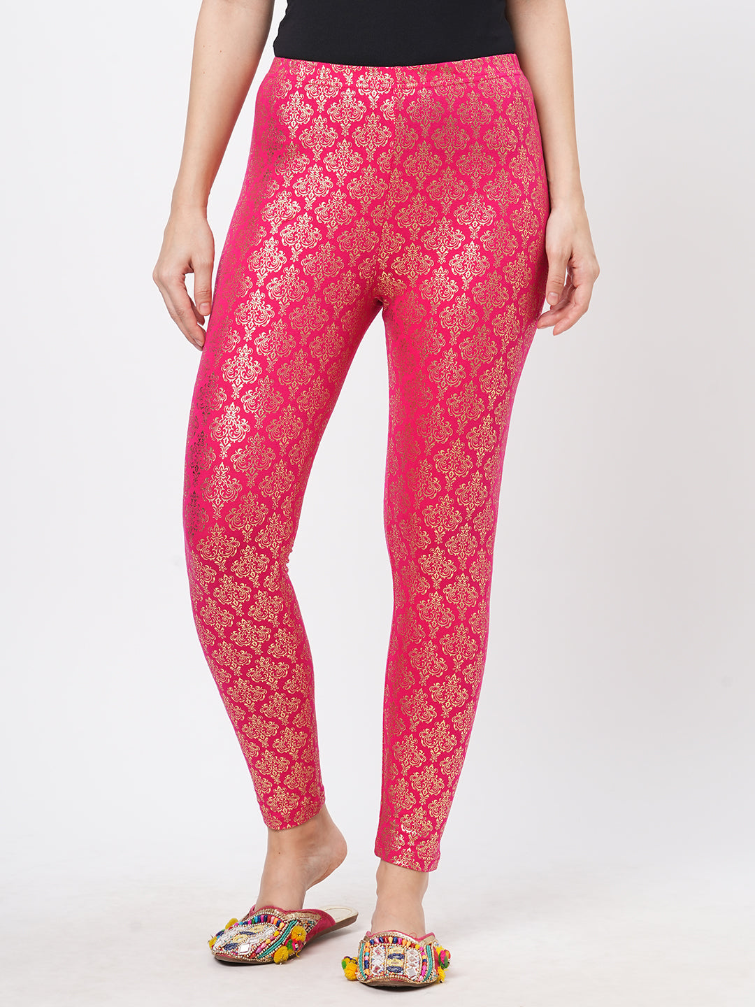 Hashtag Be Spell binding gold foil printed cotton lycra Fuchsia legging handcrafted for you.