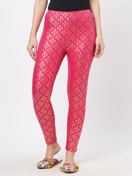 Hashtag Be Spell binding gold foil printed cotton lycra Fuchsia legging handcrafted for you.