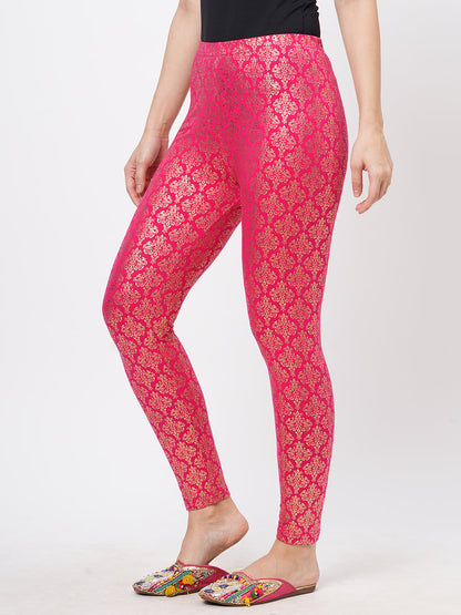 Hashtag Be Spell binding gold foil printed cotton lycra Fuchsia legging handcrafted for you.