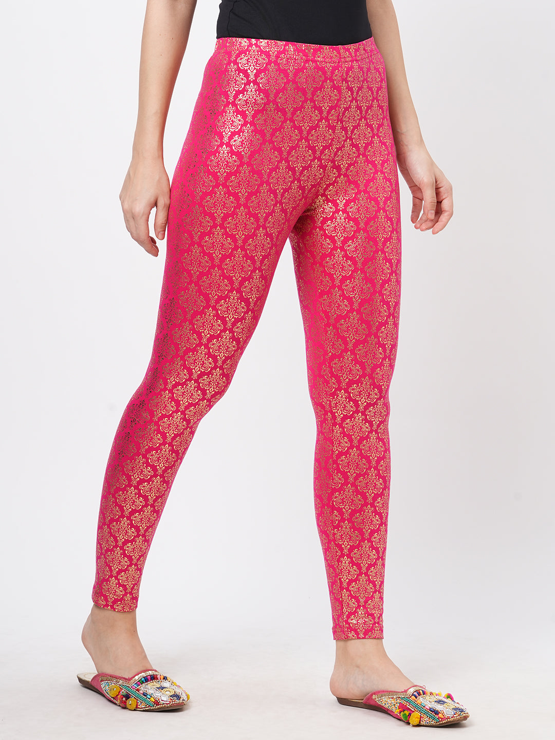 Hashtag Be Spell binding gold foil printed cotton lycra Fuchsia legging handcrafted for you.