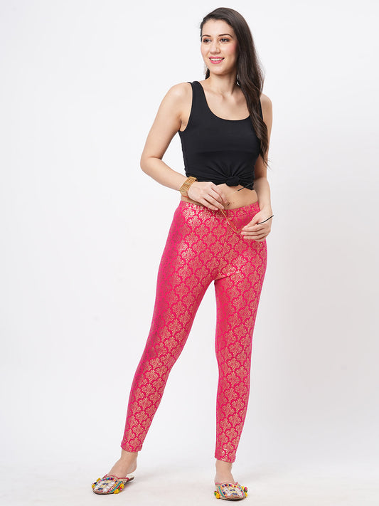 Hashtag Be Spell binding gold foil printed cotton lycra Fuchsia legging handcrafted for you.