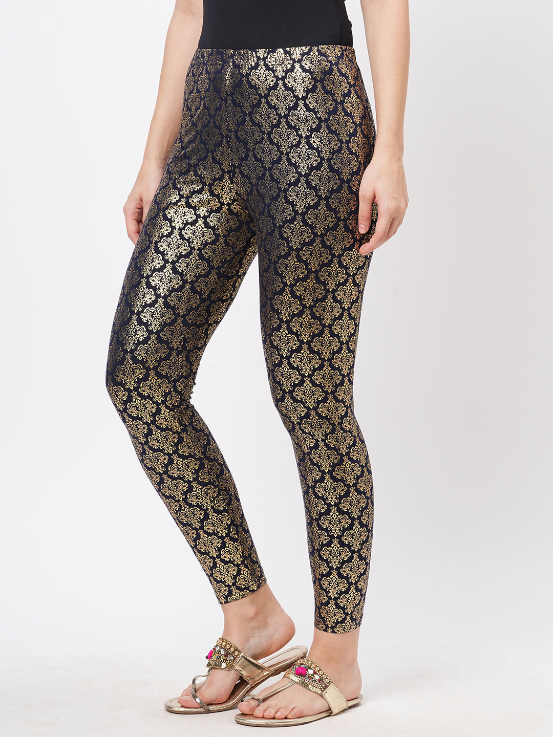 Hashtag Be Spell binding gold foil printed cotton lycra Navy legging handcrafted for you.