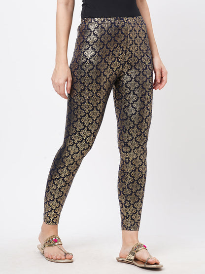 Hashtag Be Spell binding gold foil printed cotton lycra Navy legging handcrafted for you.