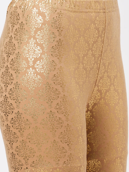 Hashtag Be Spell binding gold foil printed cotton lycra Beige legging handcrafted for you.