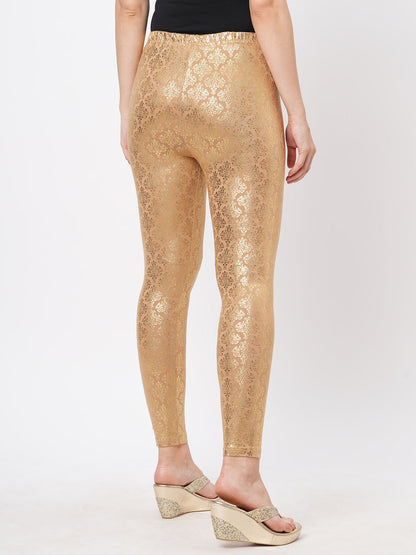 Hashtag Be Spell binding gold foil printed cotton lycra Beige legging handcrafted for you.