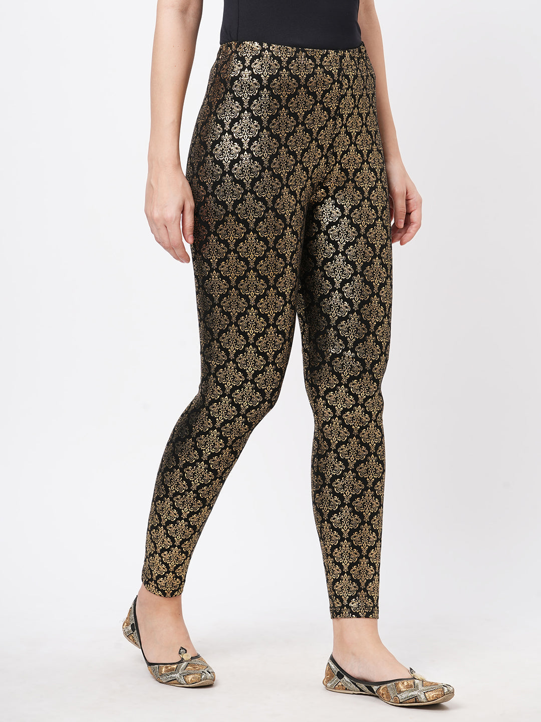 Hashtag Be Spell binding gold foil printed cotton lycra black legging handcrafted for you.