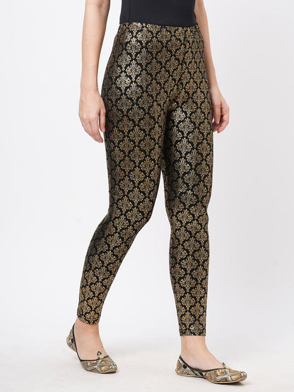Hashtag Be Spell binding gold foil printed cotton lycra black legging handcrafted for you.