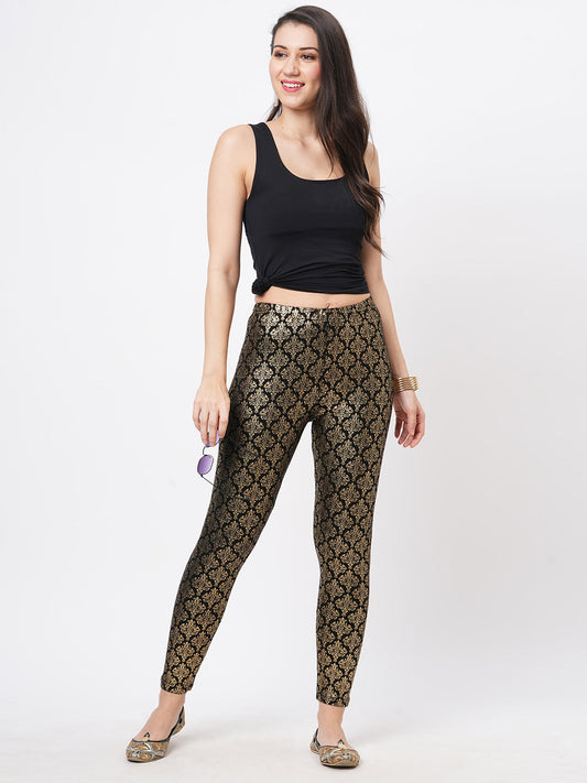 Hashtag Be Spell binding gold foil printed cotton lycra black legging handcrafted for you.