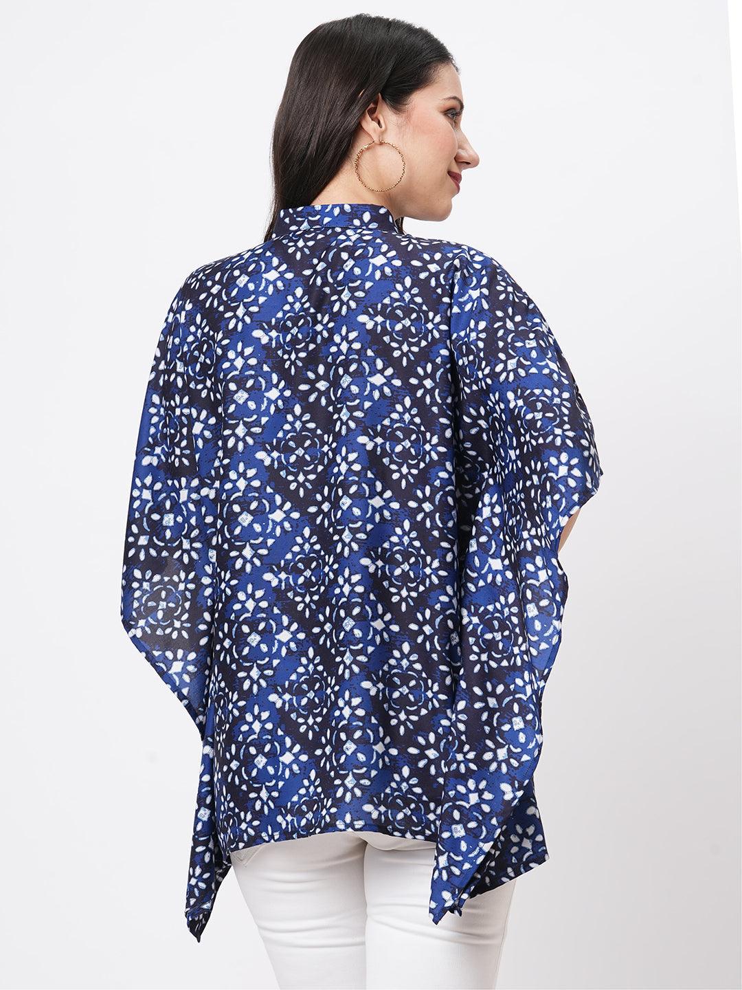 Hashtag Be Kaftan shirt with front button placket in Blue print