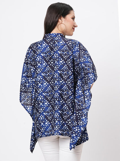 Hashtag Be Kaftan shirt with front button placket in Blue print