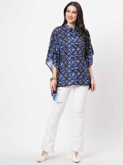 Hashtag Be Kaftan shirt with front button placket in Blue print