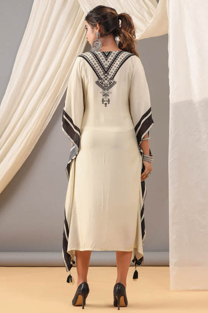 Cream Aztec Floral Print Women Kaftan