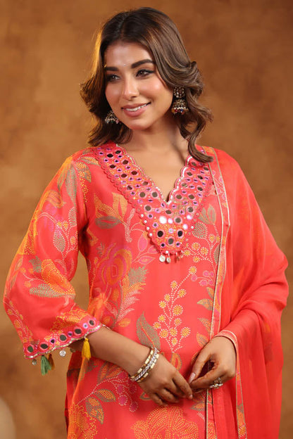 Peach Floral Pint Women Sharara Set