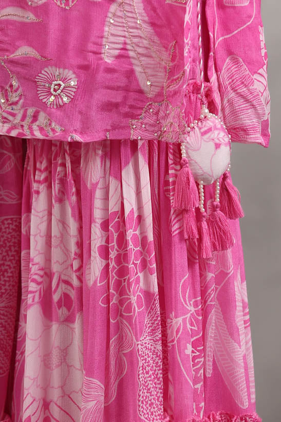 Pink Floral Pint Women Sharara Set