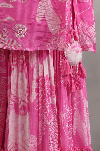 Pink Floral Pint Women Sharara Set