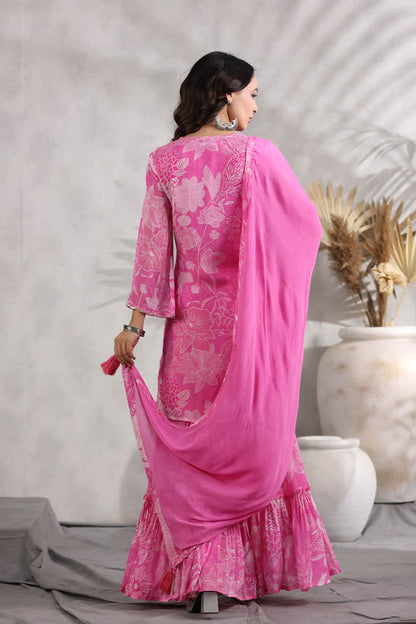 Pink Floral Pint Women Sharara Set