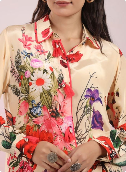 Peach Floral Printed Long Kurta Set