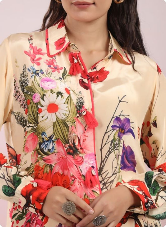 Peach Floral Printed Long Kurta Set