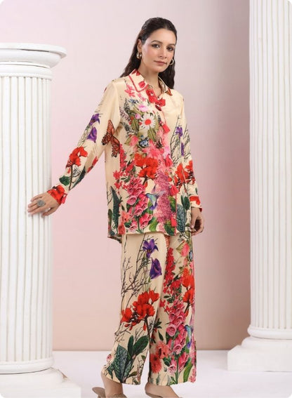 Peach Floral Printed Long Kurta Set