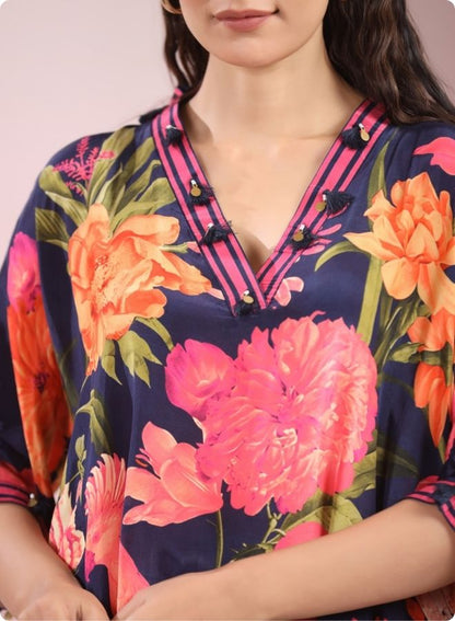 Navy Blue Floral Anarkali Kurta Set