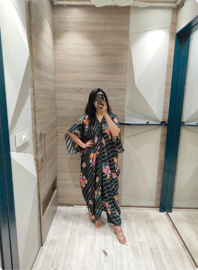 Black Floral Sequined Kaftan Kurta