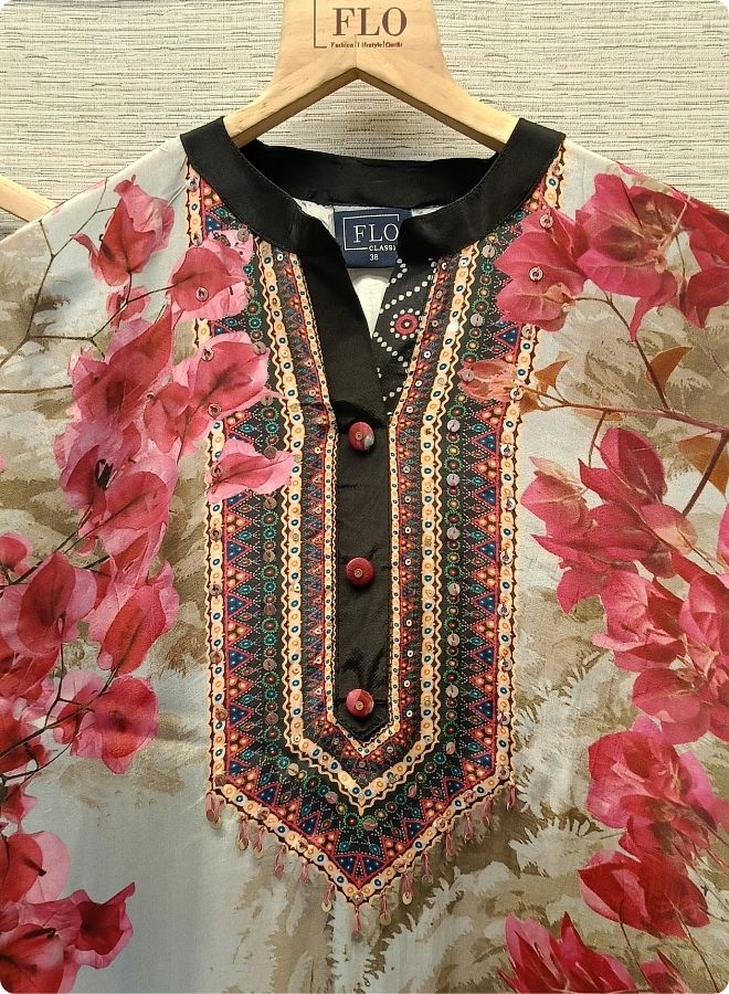 Grey Floral Embroidered Kurta Shirt